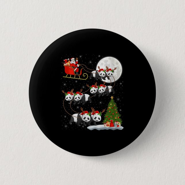 Womens Panda Santa Sleigh Flying Funny Magical Chr Button (Vorderseite)
