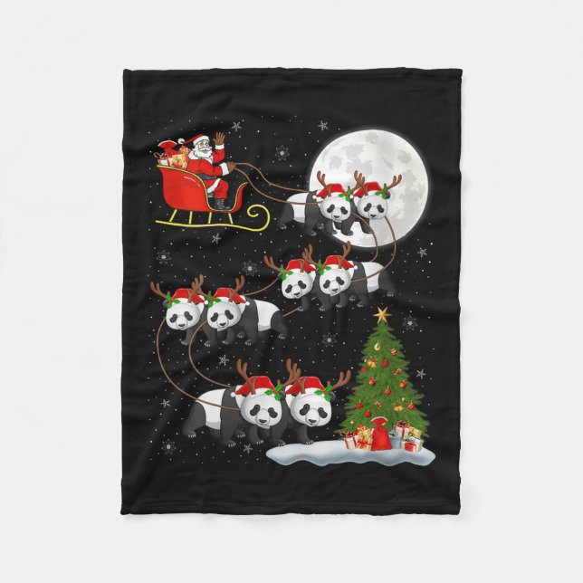 Womens Panda Santa Sleigh Flying Funny Magical Chr Fleecedecke (Vorderseite)