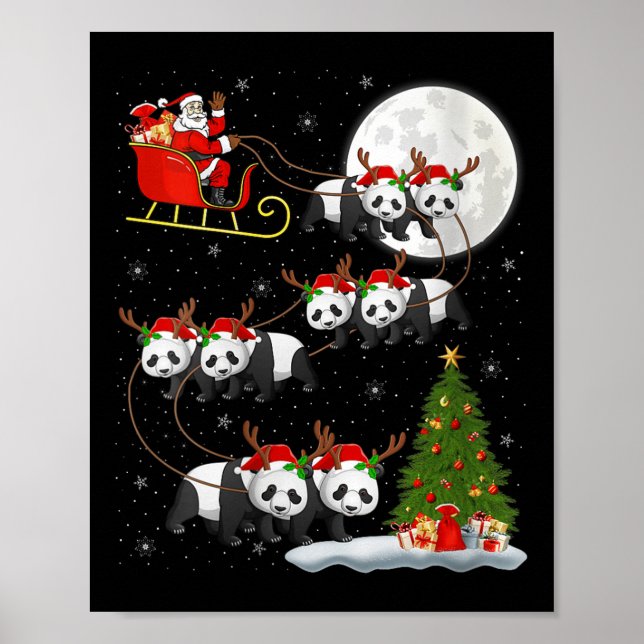 Womens Panda Santa Sleigh Flying Funny Magical Chr Poster (Vorne)