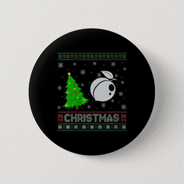 Womens Peach Xmas Tree Lighting Ugly Weihnachtssch Button (Vorderseite)