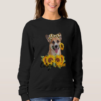 Womens Pembroke Welsh Corgi Mama Sunflower Summer Sweatshirt