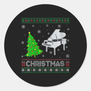 Womens Piano Xmas Tree Lighting Ugly Weihnachtssch Runder Aufkleber
