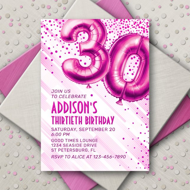 Womens Pink 30th Birthday Invitation (Créateur téléchargé)