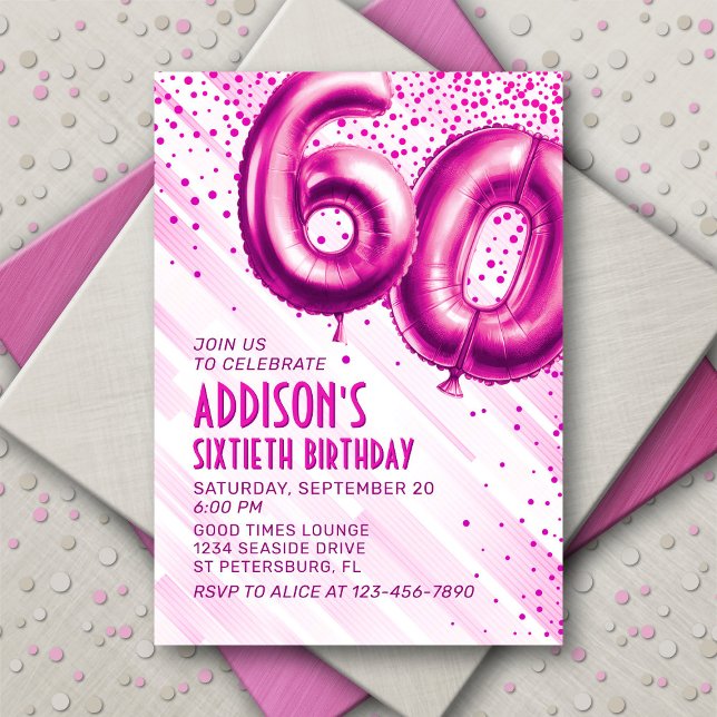 Womens Pink 60e anniversaire Invitation (Créateur téléchargé)