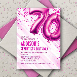 Womens Pink 70th Birthday Invitation