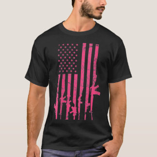 Womens Pink Pro Gun USA Flag Funny Ladys Womens T-Shirt