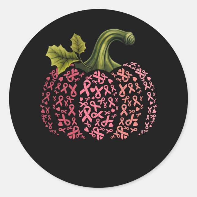 Womens Pink Ribbon Pumpkin Brustkrebs Bewusstsein Runder Aufkleber (Vorderseite)