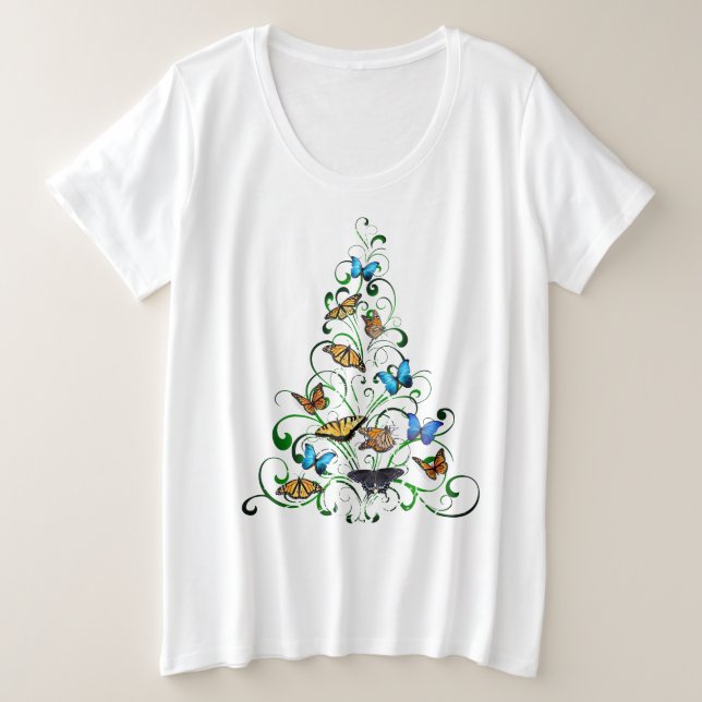 Womens Plus T-Shirt Butterfly Weihnachtsbaum (Design vorne)
