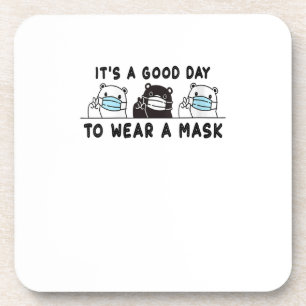 Womens Polar Bear Black Bear Wearing Face Mask Getränkeuntersetzer