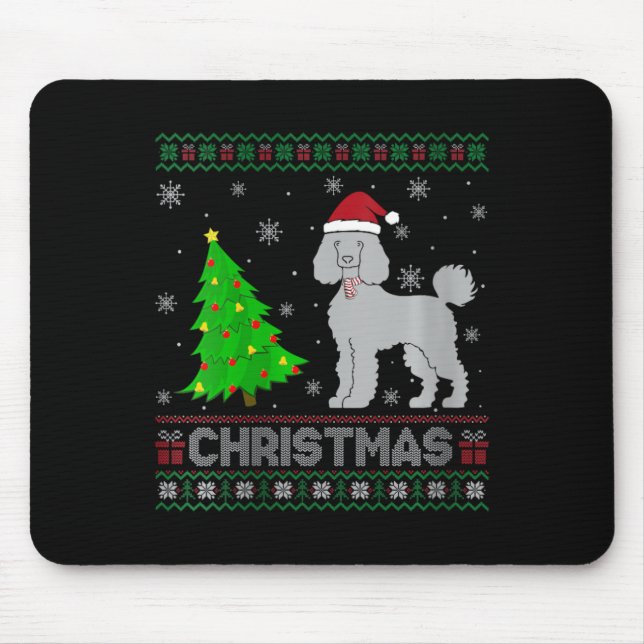 Womens Poodle Dog Xmas Tree Lighting Ugly Christma Mousepad (Vorne)