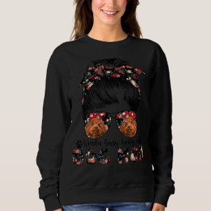 Womens Poodle Hund Mama Messy Bun Haare Brille Sweatshirt
