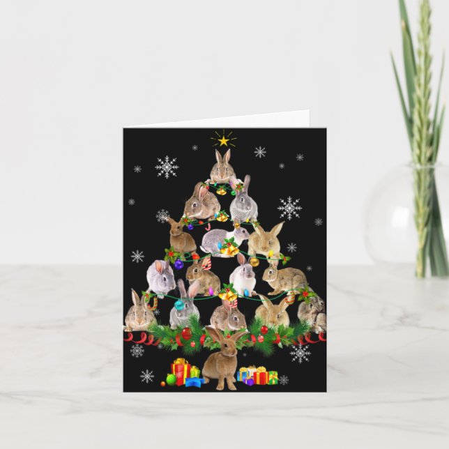 Womens Rabbit Christmas Tree Snow Funny Rabbit Xma Karte (Vorderseite)