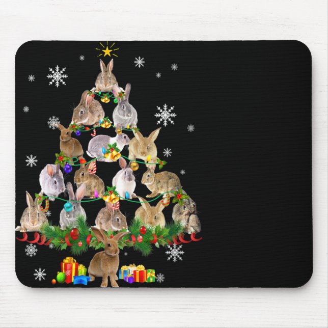 Womens Rabbit Christmas Tree Snow Funny Rabbit Xma Mousepad (Vorne)