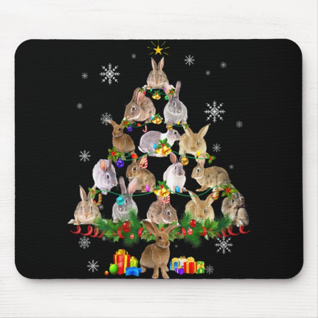 Womens Rabbit Christmas Tree Snow Funny Rabbit Xma Mousepad (Vorne)