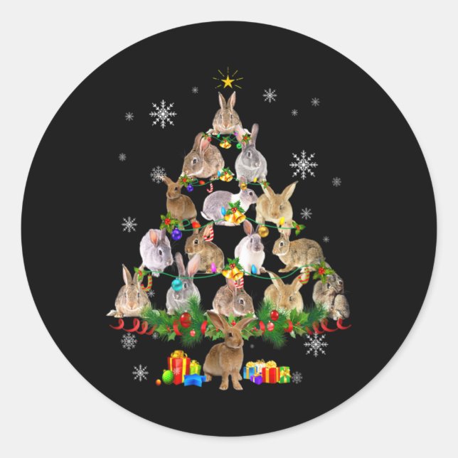 Womens Rabbit Christmas Tree Snow Funny Rabbit Xma Runder Aufkleber (Vorderseite)