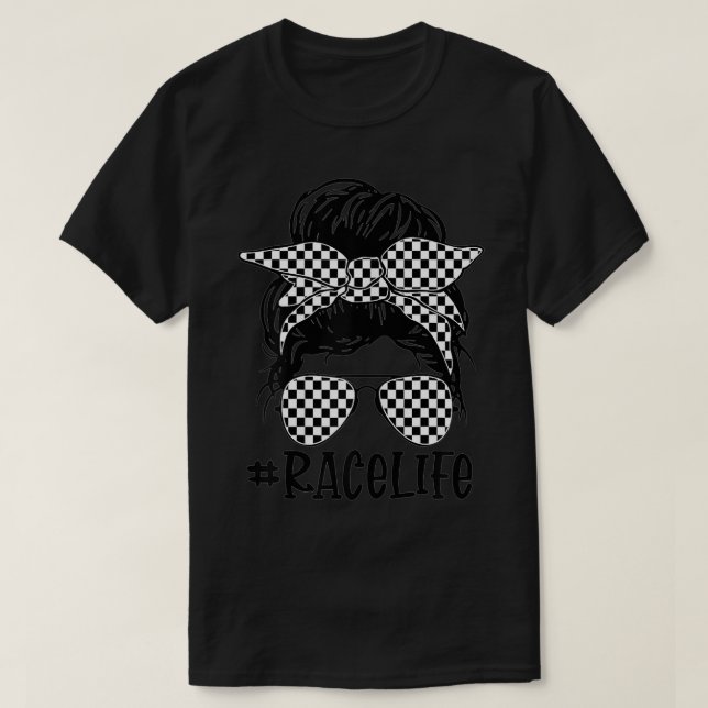 Womens Race Life Messy Bun Racing Mama Funny Mothe T-Shirt (Design vorne)