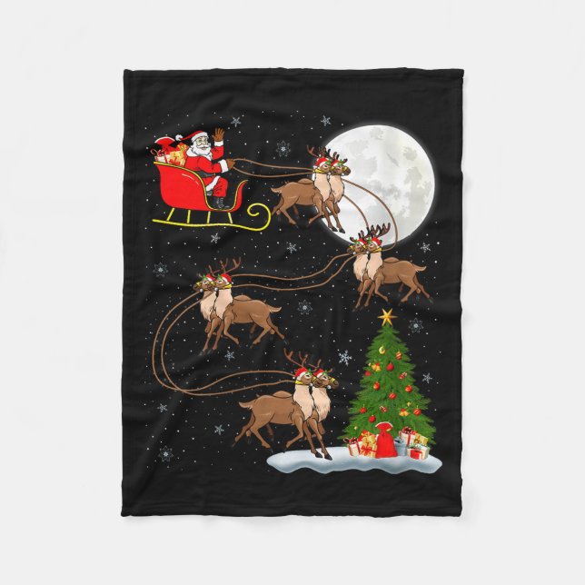 Womens Reindeer Santa Sleigh Flying Funny Magical  Fleecedecke (Vorderseite)