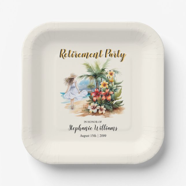 Women's Retirement Beach Aloha Blume Party Pappteller (Vorderseite)