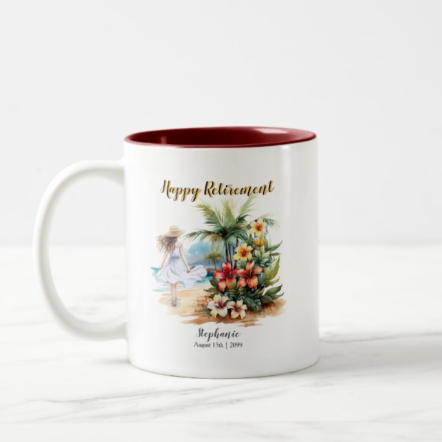 Women's Retirement Beach Aloha Blume Party Zweifarbige Tasse (Links)