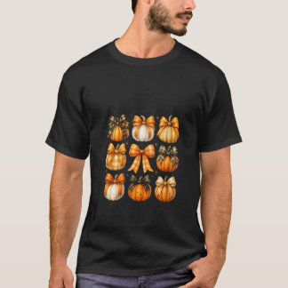 Womens Retro Pumpkin Coquette Bows Fall Thanksgivi T-Shirt