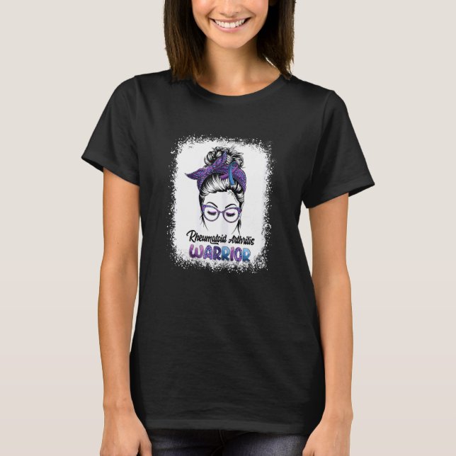 Womens Rheumatoid Arthritis Warrior Messy Bun Leop T-Shirt (Vorderseite)
