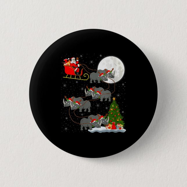 Womens Rhino Santa Sleigh Flying Funny Magical Chr Button (Vorderseite)