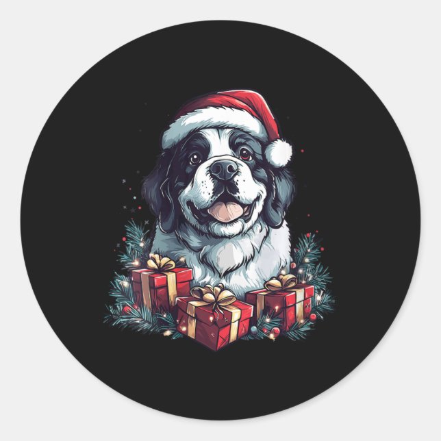 Womens Saint Bernard Weihnachtsmannmütze Funny Chr Runder Aufkleber (Vorderseite)