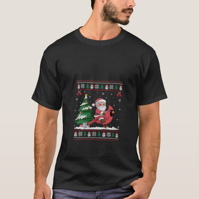 Womens Santa Riding Kardinal Bird Tree Lighting Ch T-Shirt (Vorderseite)