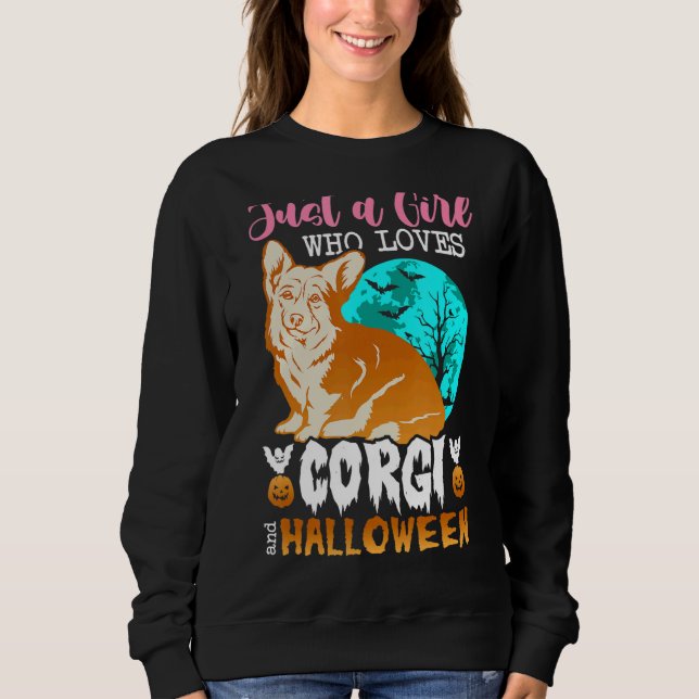 Womens Scary Halloween dog corgi holder Sweatshirt (Vorderseite)