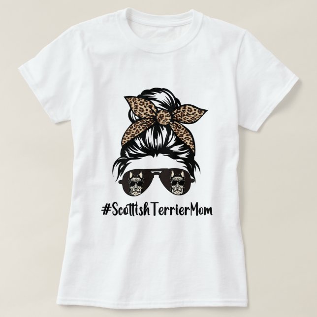 Womens Scottish Terrier Mama Life Messy Bun Hair L T-Shirt (Design vorne)