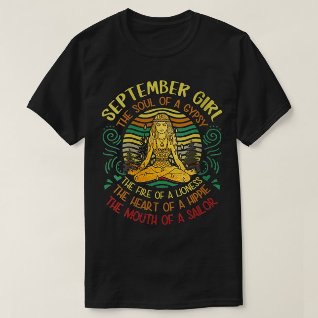 Womens September Girl Sinti und Roma Soul Yoga Fun T-Shirt (Design vorne)