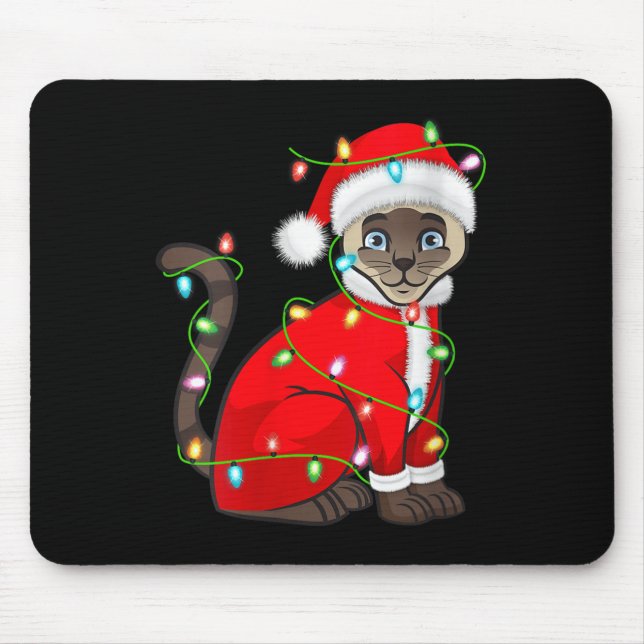 Womens Siamese Cat Christmas Lights Santa Costume  Mousepad (Vorne)