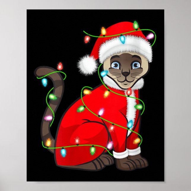 Womens Siamese Cat Christmas Lights Santa Costume  Poster (Vorne)