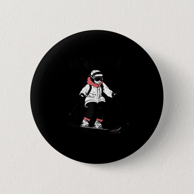Womens Ski Japan Style Winter Vacation Skiing Skie Button (Vorderseite)