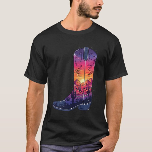 Womens Sky Cowgirl Boot Desert Sunset Dreamers Boh T-Shirt (Vorderseite)