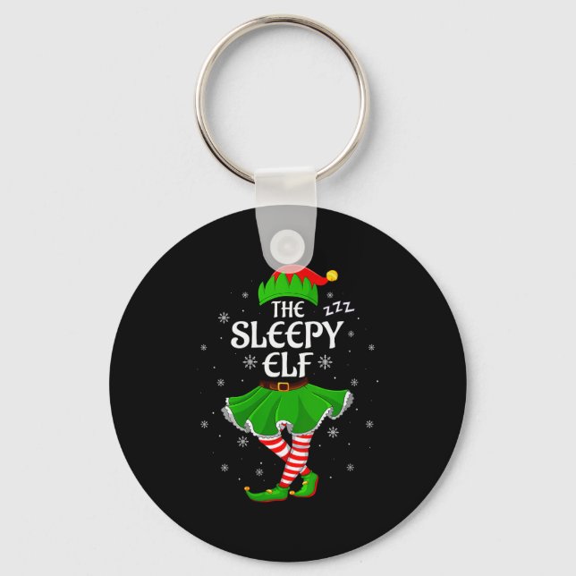 Womens Sleepy Elf Christmas Family Girls Women Elf Schlüsselanhänger (Vorderseite)