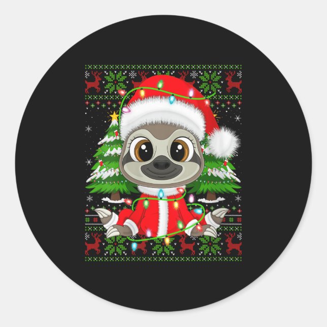 Womens Sloth Christmas Lights Santa Costume Ugly X Runder Aufkleber (Vorderseite)