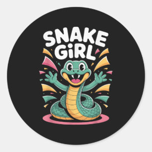 Womens Snake Girl Niedlich Happy Serpent Cartoon D Runder Aufkleber