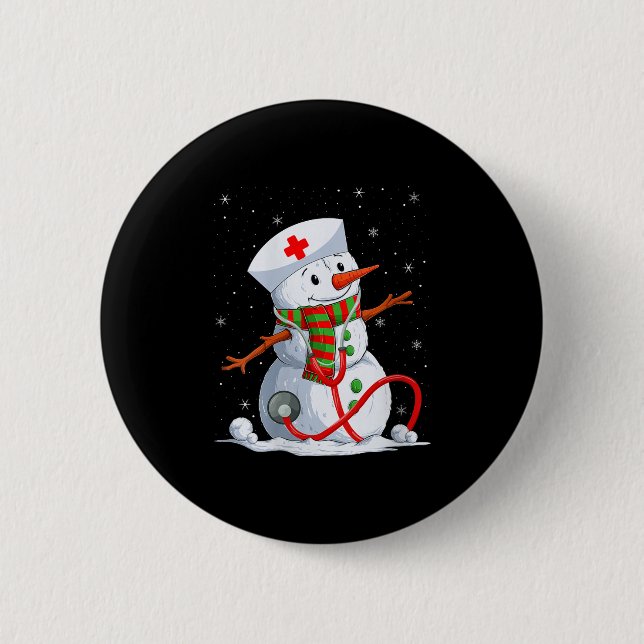 Womens Snowman Nurse Christmas Stethoscope Nursing Button (Vorderseite)