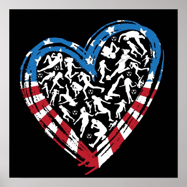 Women's Soccer Heart - USA Flag Poster (Vorne)