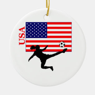 Women's Soccer USA Keramik Ornament