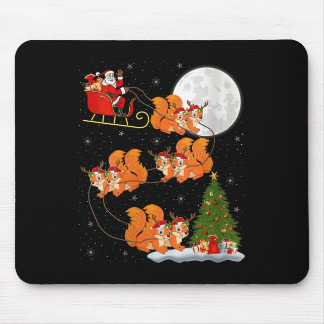 Womens Squirrel Santa Sleigh Flying Funny Magical  Mousepad (Vorne)