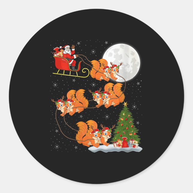 Womens Squirrel Santa Sleigh Flying Funny Magical  Runder Aufkleber (Vorderseite)
