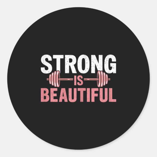 Womens Strong Is Beautiful Gym Fitness Motivationa Runder Aufkleber (Vorderseite)