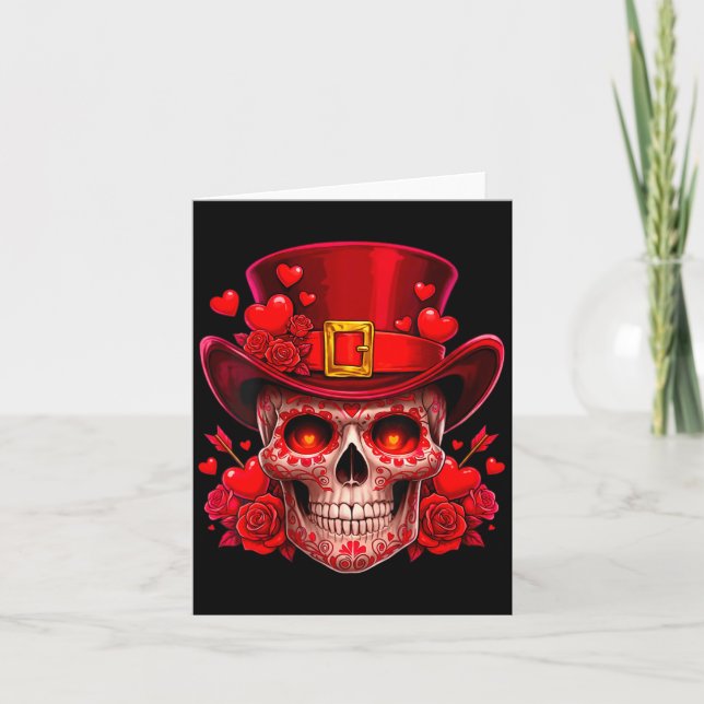 Women's Sugar Skull Valentine Cud Red Roses Couple Karte (Vorderseite)