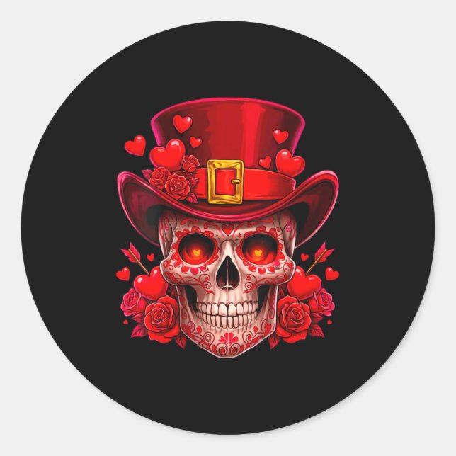Women's Sugar Skull Valentine Cud Red Roses Couple Runder Aufkleber (Vorderseite)