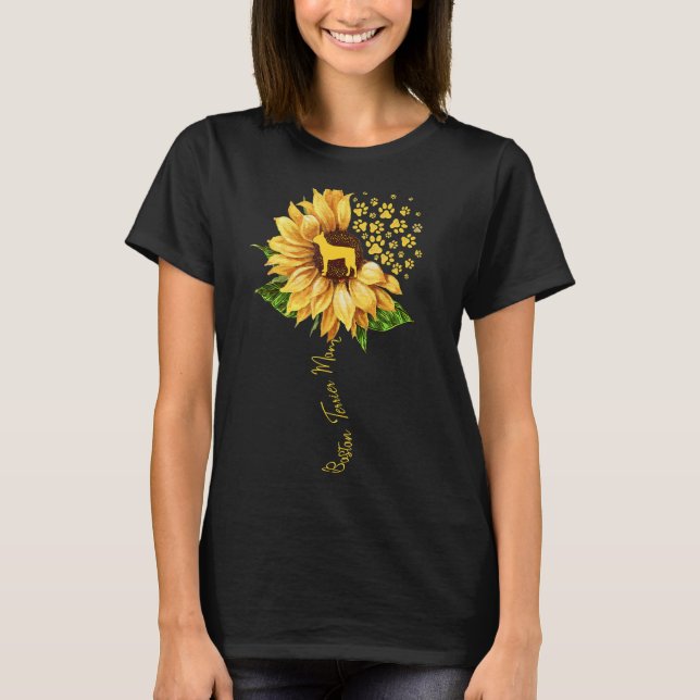 Womens Sunflower Boston Terrier Mama Dog T-Shirt (Vorderseite)