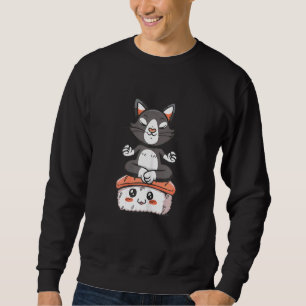 Womens Sushi Cat Yoga Nigiri Asian Food Japanisch  Sweatshirt