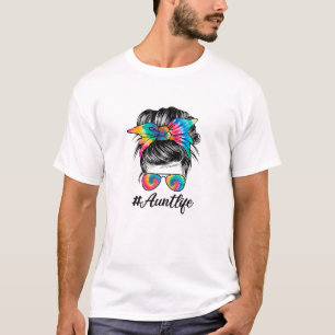 Womens Tante Life Messy Bun Hair Sonnenbrille Tye T-Shirt