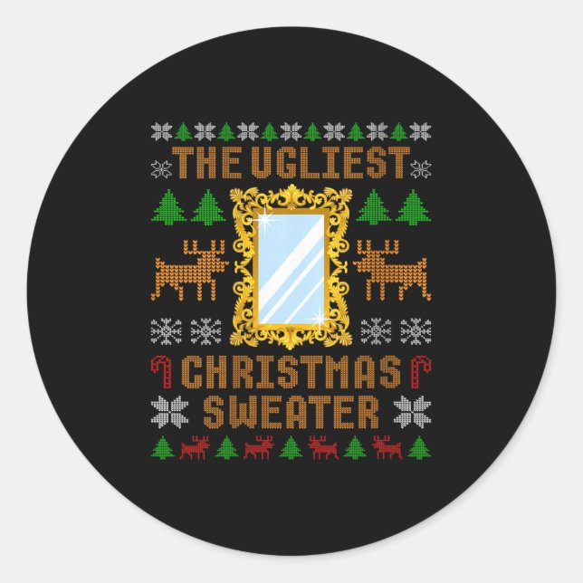 Womens The Ugliest Christmas Sweater With An Image Runder Aufkleber (Vorderseite)